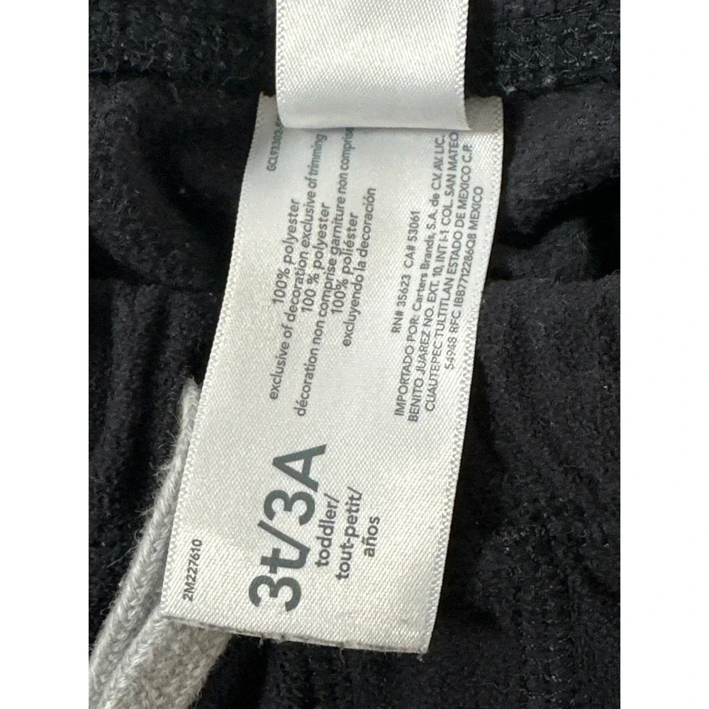 Carters Toddler Fleece Pull-On Pants 3T Black With Drawstring‎ & Pockets